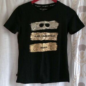 Karl Lagerfeld Black and Gold Paris Graphic Tee Women's XS